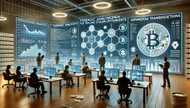 Analysts tracing stolen cryptocurrency with advanced forensic tools