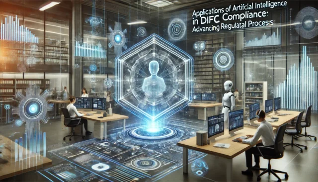 AI-driven systems streamlining DIFC compliance with holographic regulatory displays