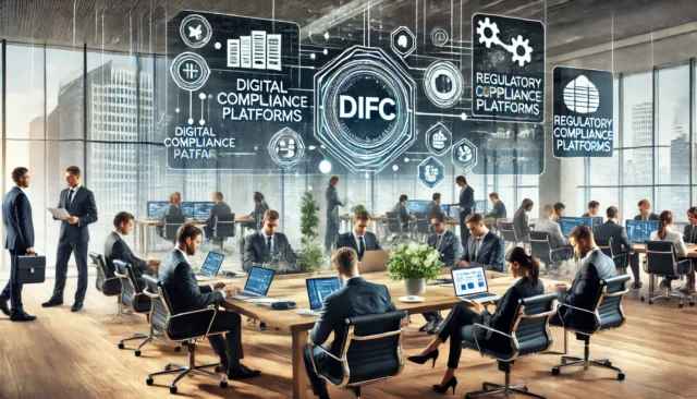 Professionals using DIFC compliance platforms in an efficient workflow.